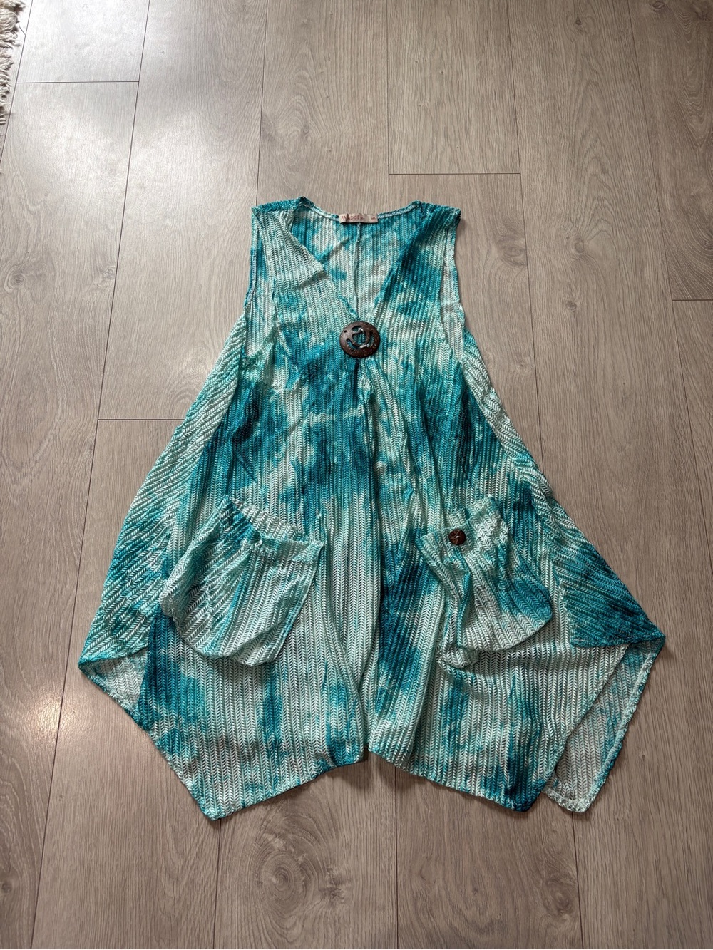 Women’s Teal Tie-Dye Swim Coverup Vest